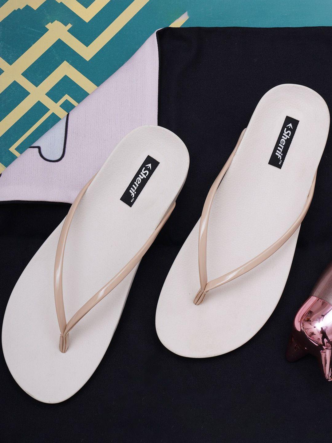 sherrif shoes women beige & white rubber thong flip-flops