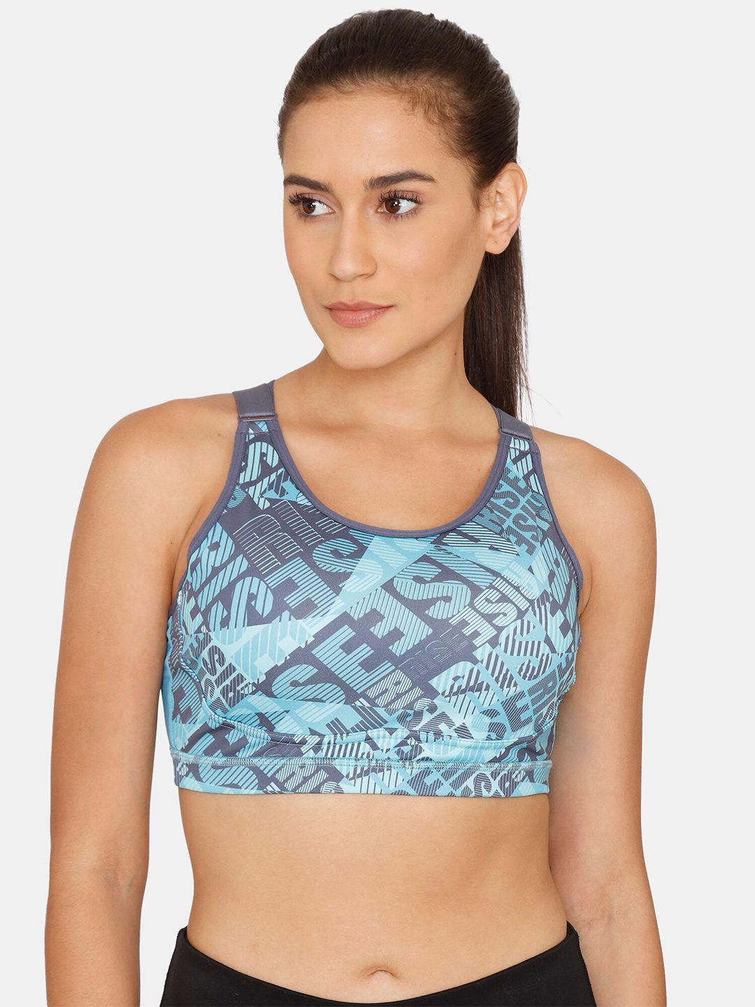 zelocity by zivame blue typography sports bra zc40dnfash0blue