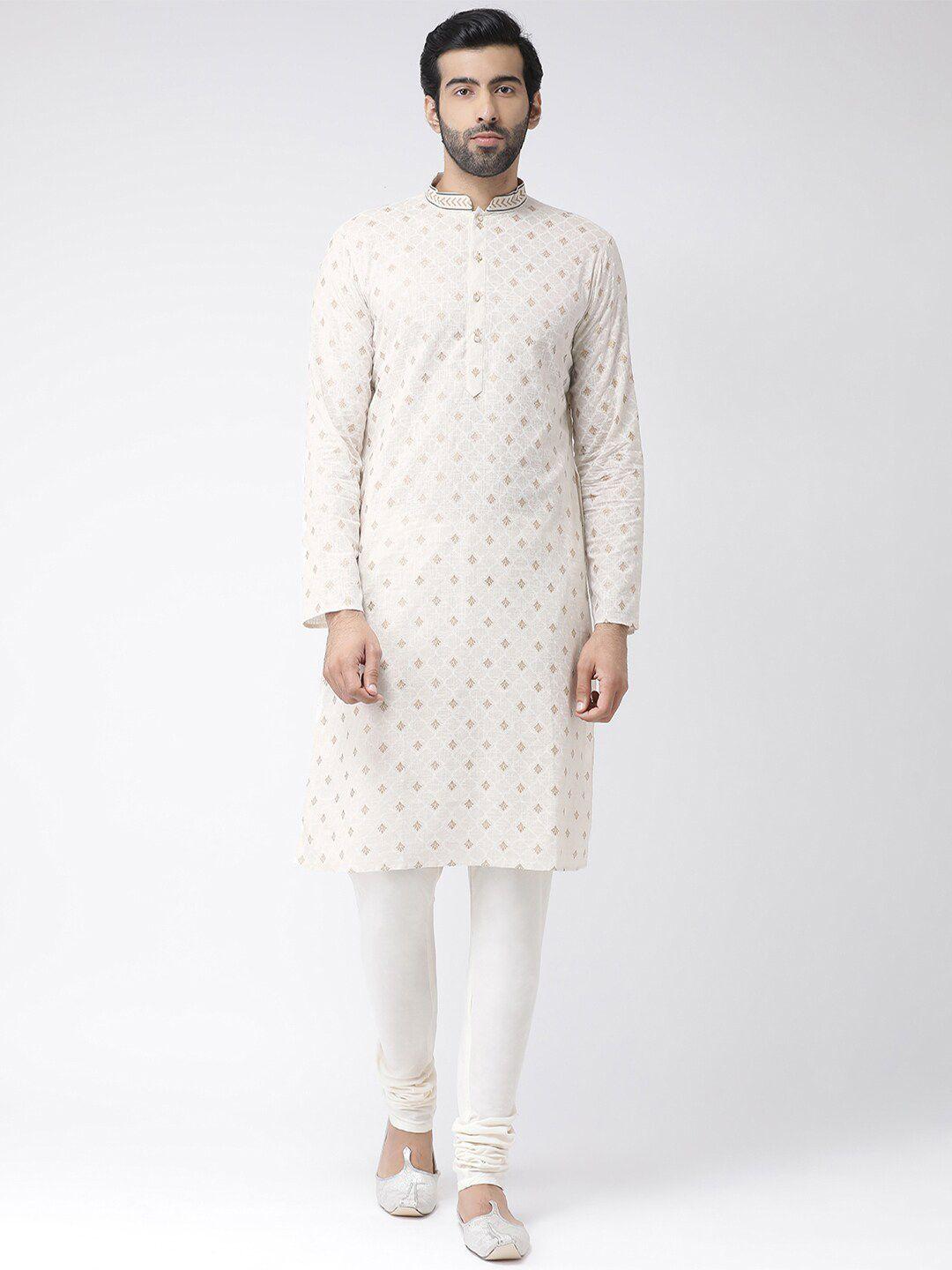 kisah men white & gold-toned ethnic motifs printed kurta