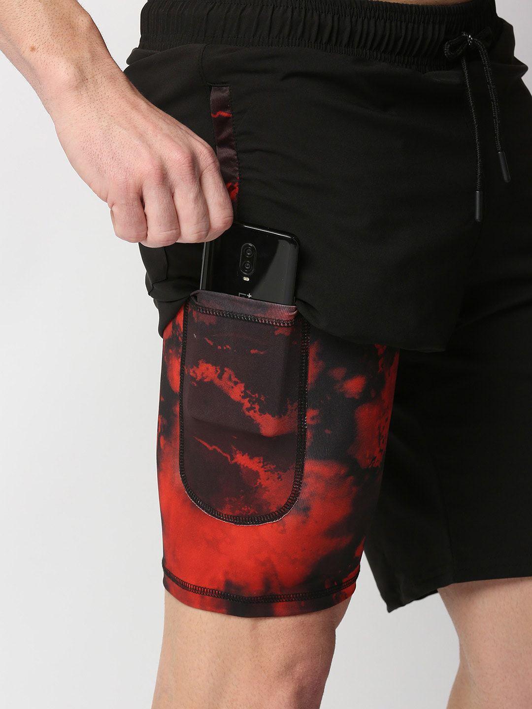 aesthetic nation men black printed slim fit training or gym compression shorts