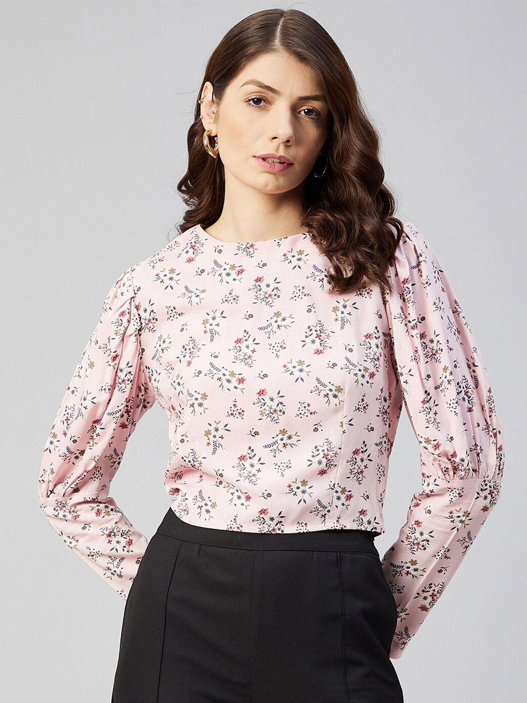 marie claire pink & blue floral print top