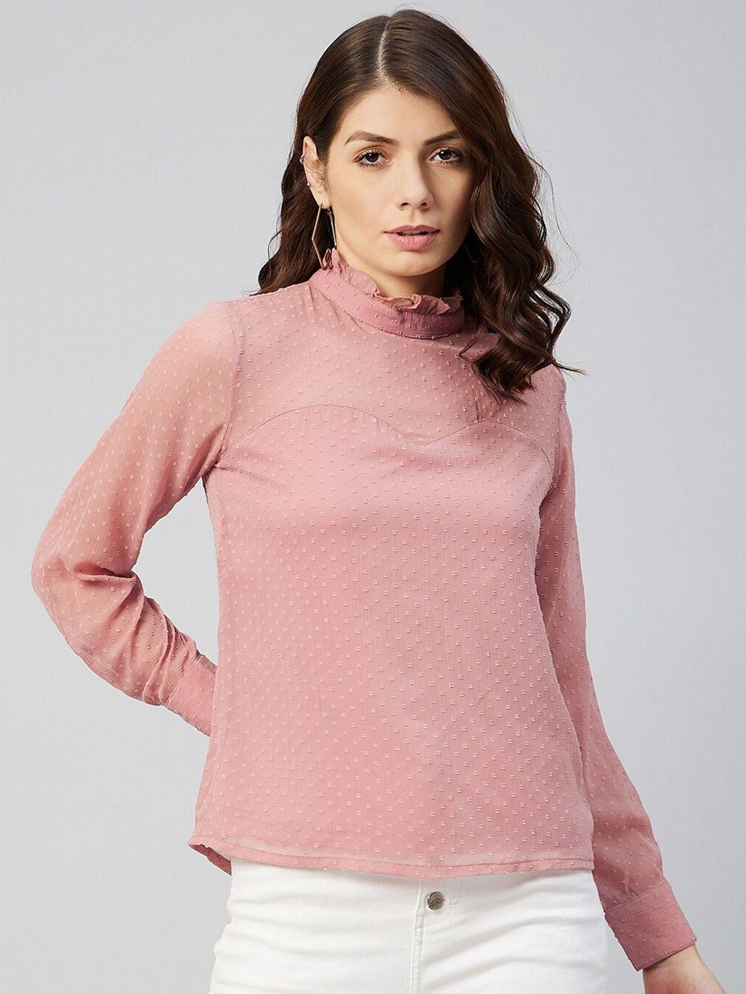 marie claire women pink high neck chiffon top