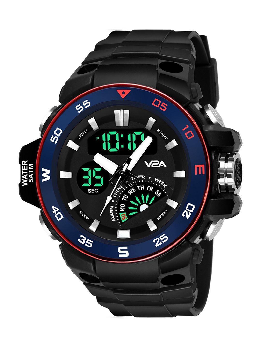 v2a men blue dial & black straps analogue and digital multi function watch v2a-ot-1822