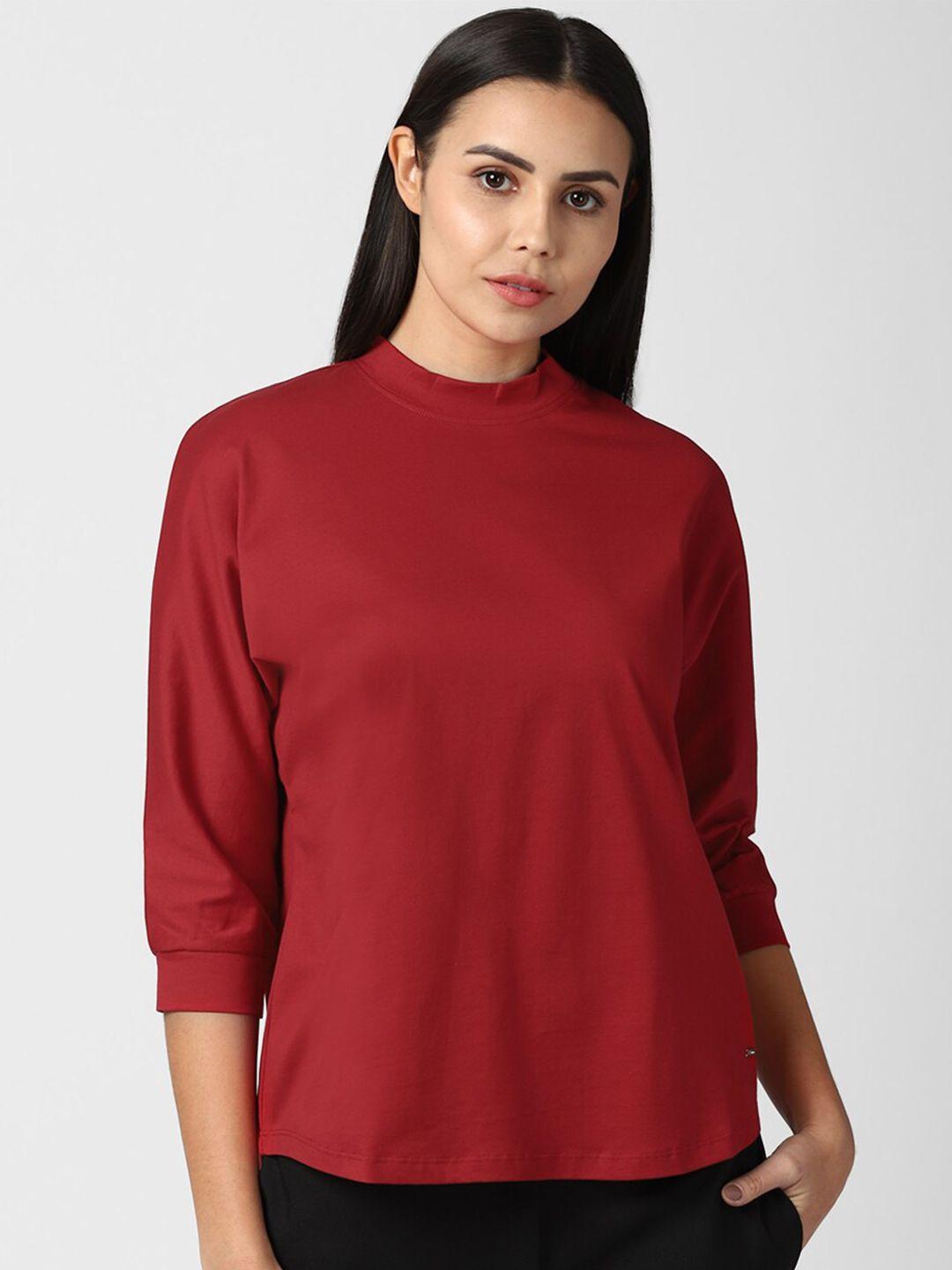 van heusen woman maroon solid pure cotton regular top