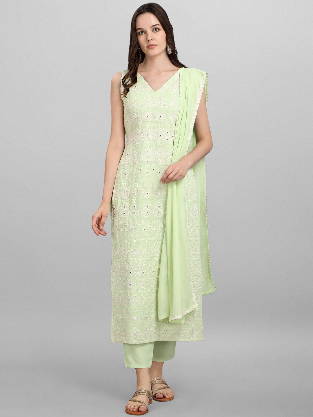 heemara women green embroidered kurta with trousers & with dupatta