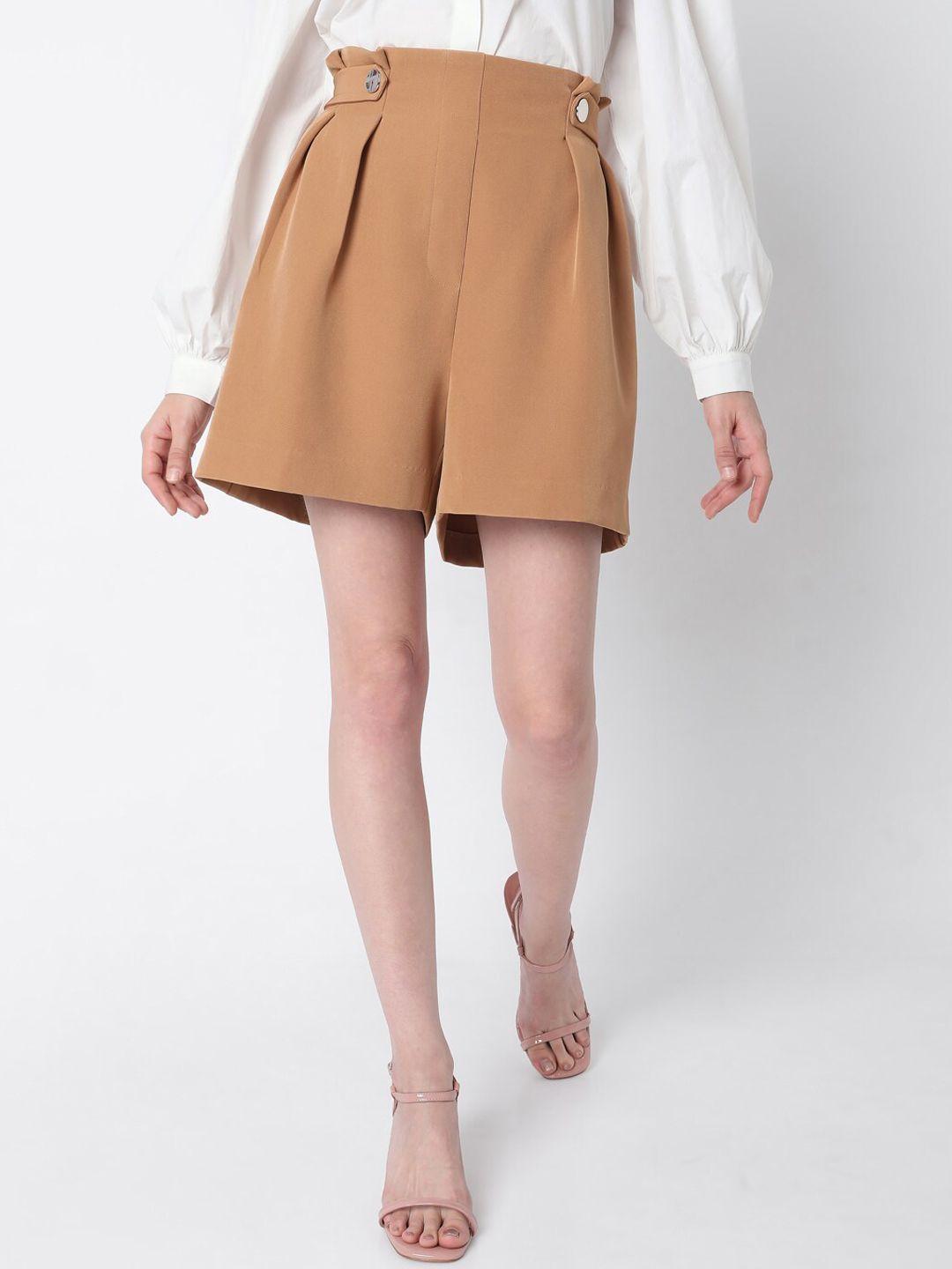 vero moda women brown high-rise slip-on shorts