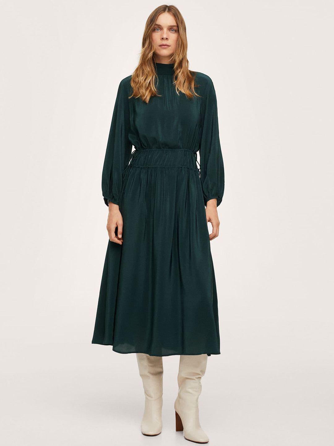 mango women green solid a-line midi dress