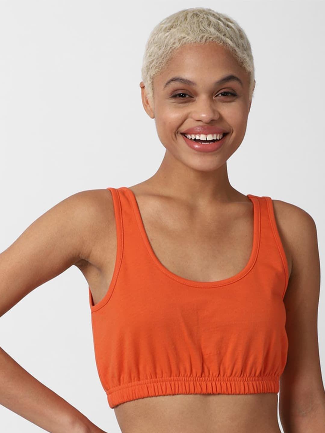 forever 21 orange cotton crop tank tops