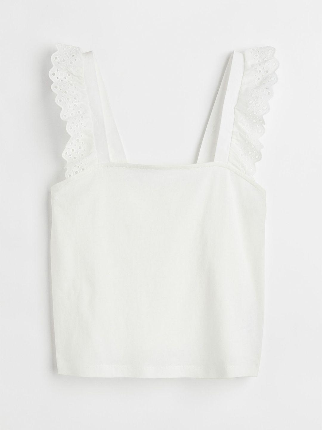 h&m white flounce-trimmed cotton top