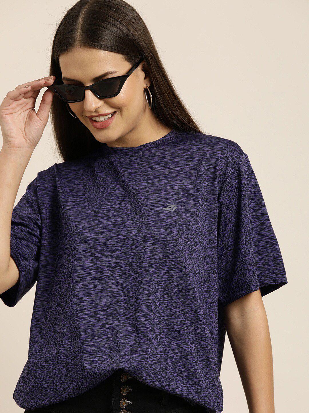 difference of opinion women purple & black printed loose round neck t-shirt