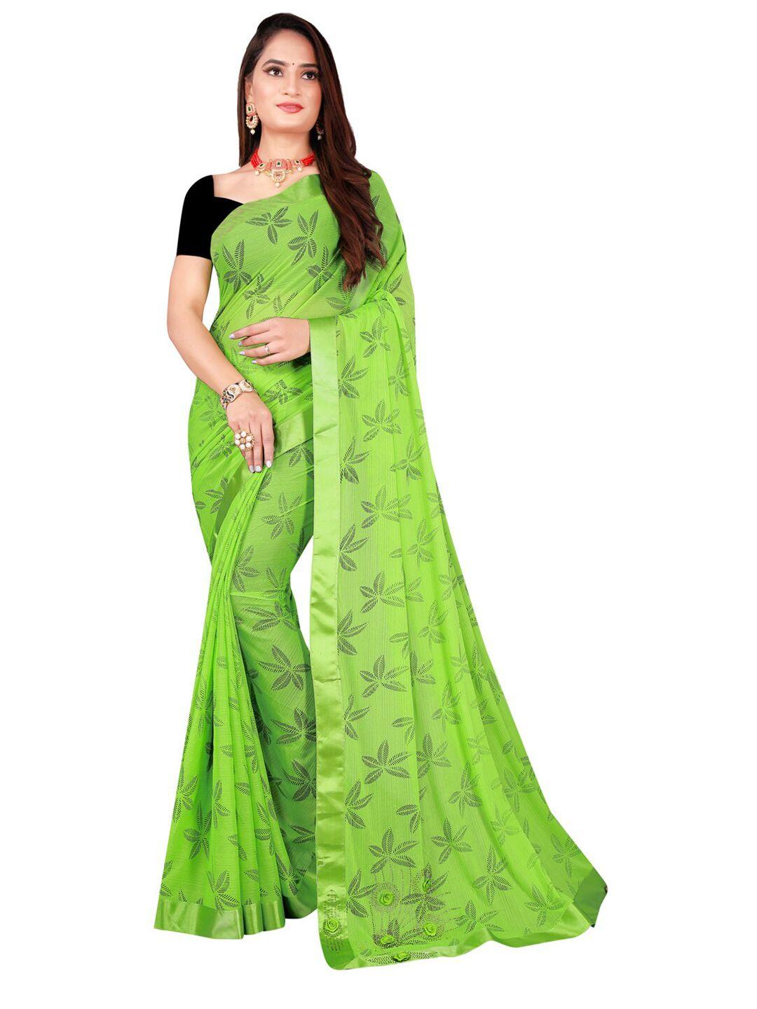 florence green floral art silk saree