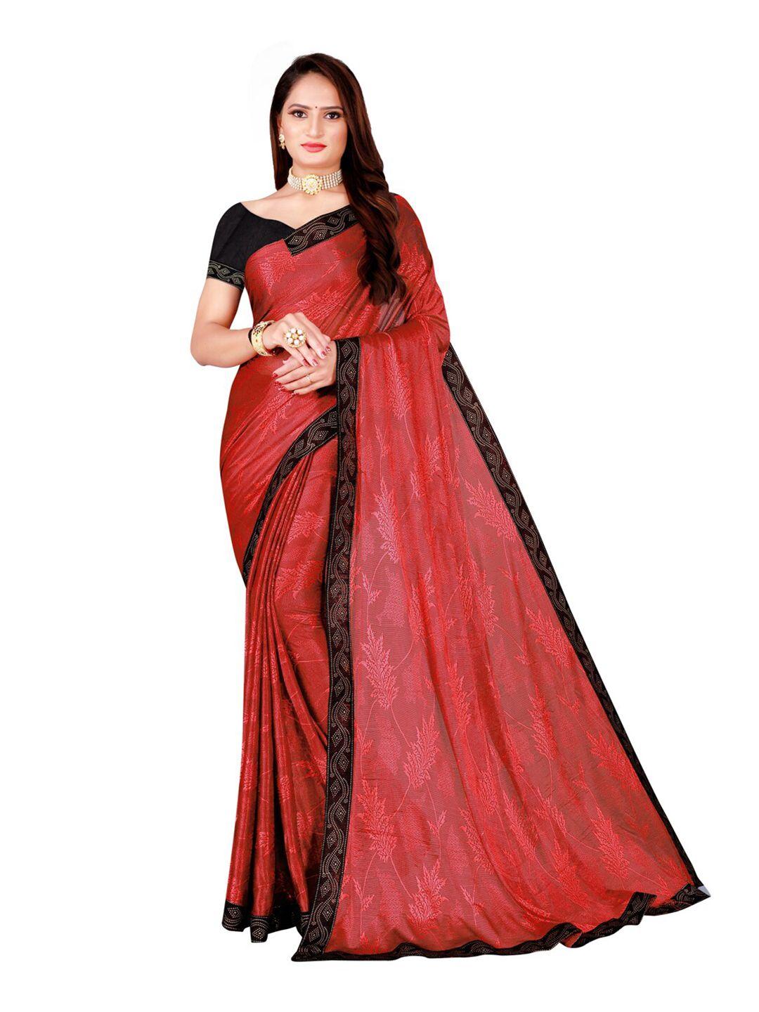 florence red & black floral art silk saree