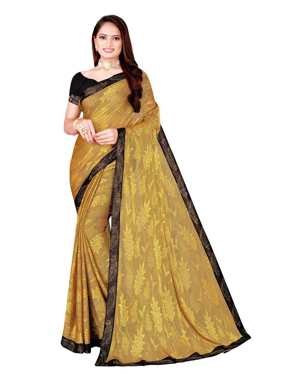 florence yellow & black floral art silk saree