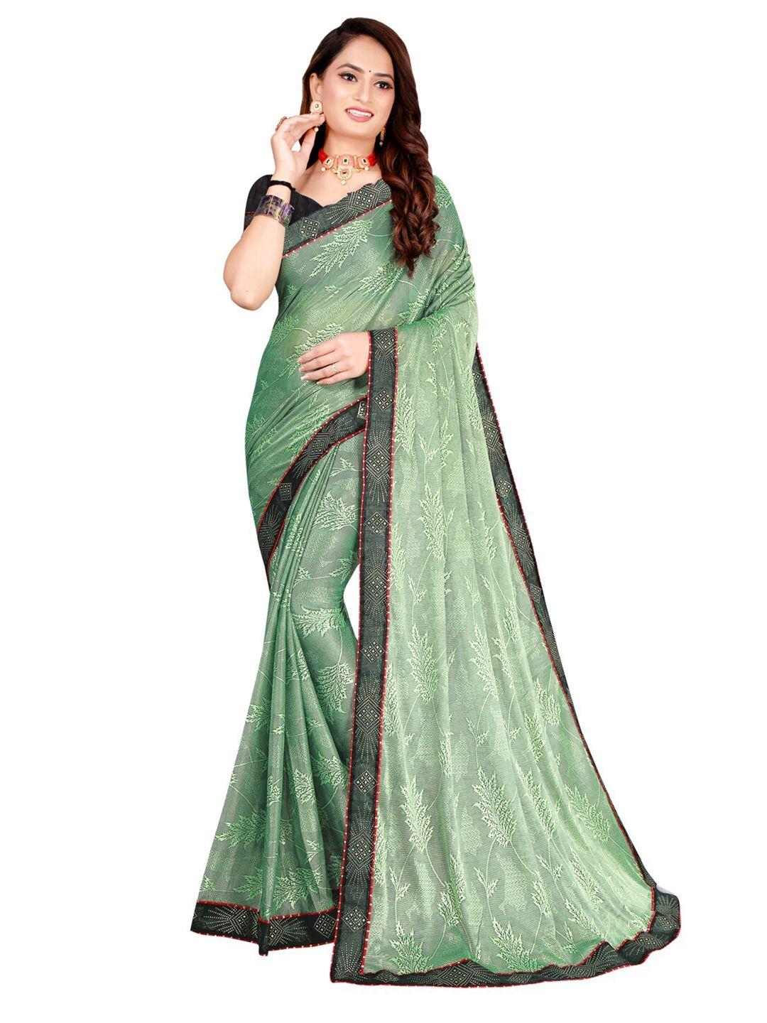 florence olive green & black floral art silk saree