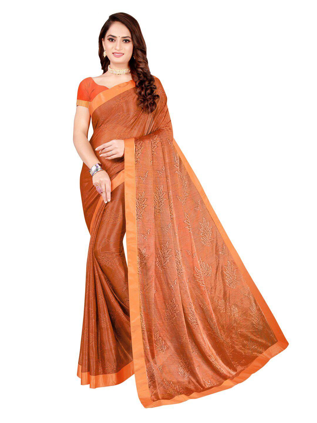 florence orange floral art silk saree