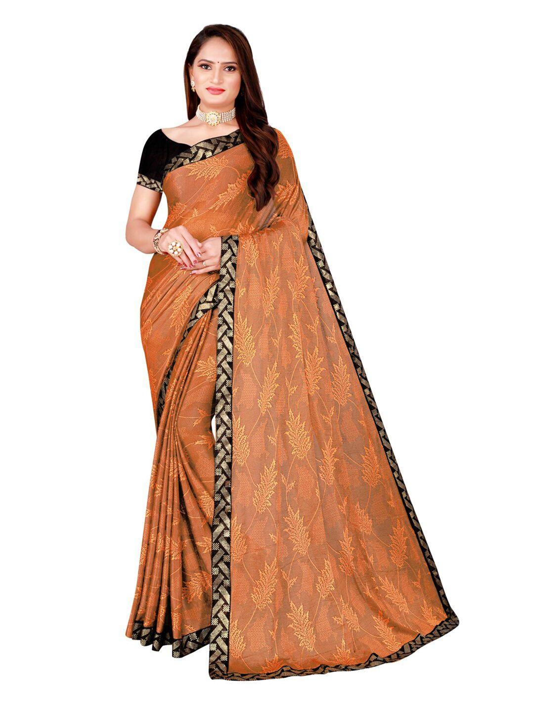 florence orange floral art silk saree