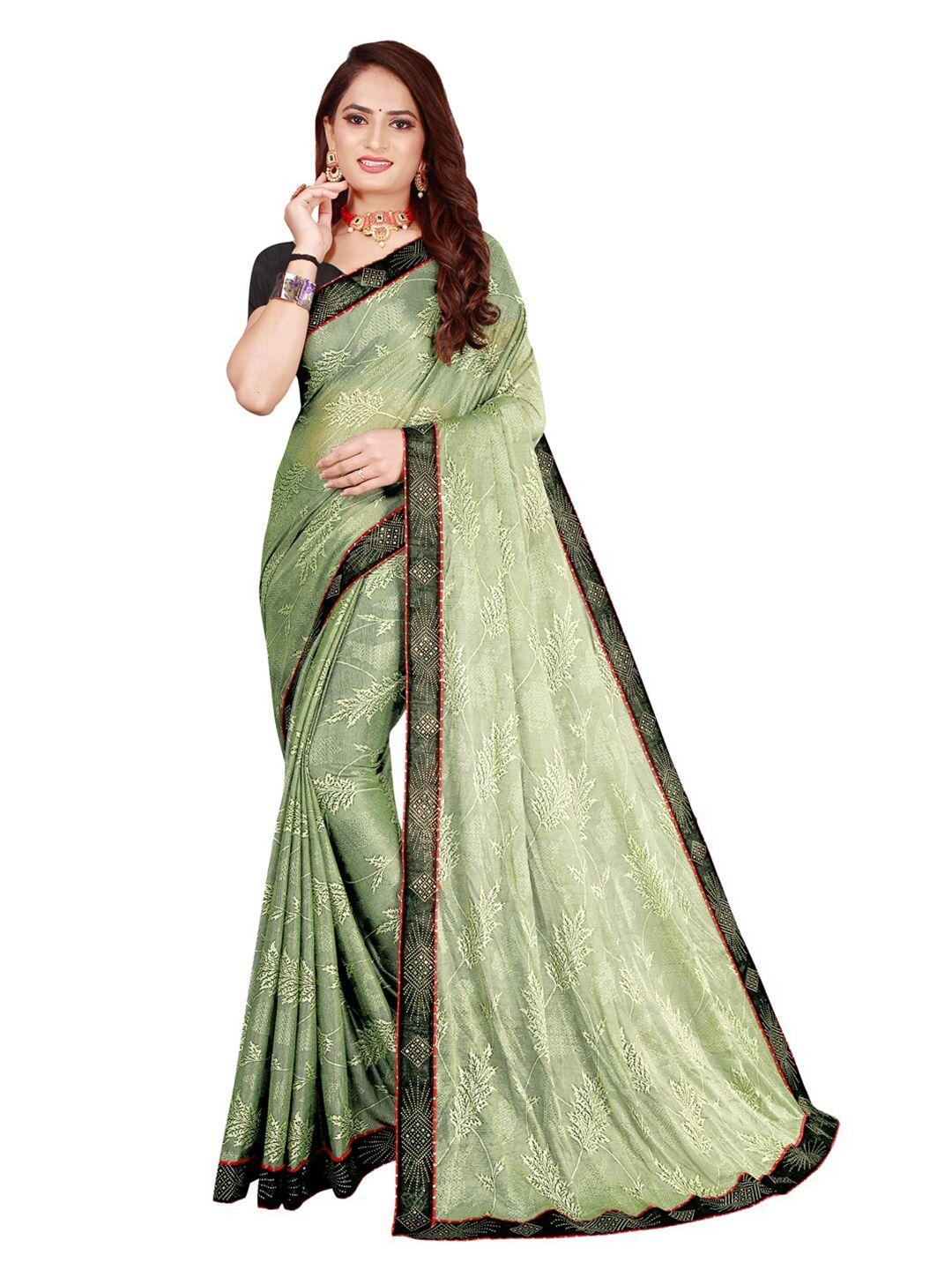 florence green & black floral art silk saree