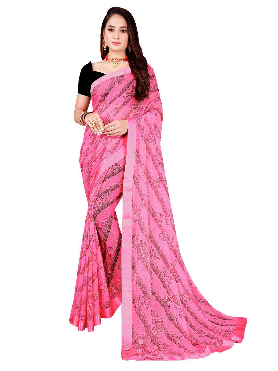 florence pink floral art silk saree