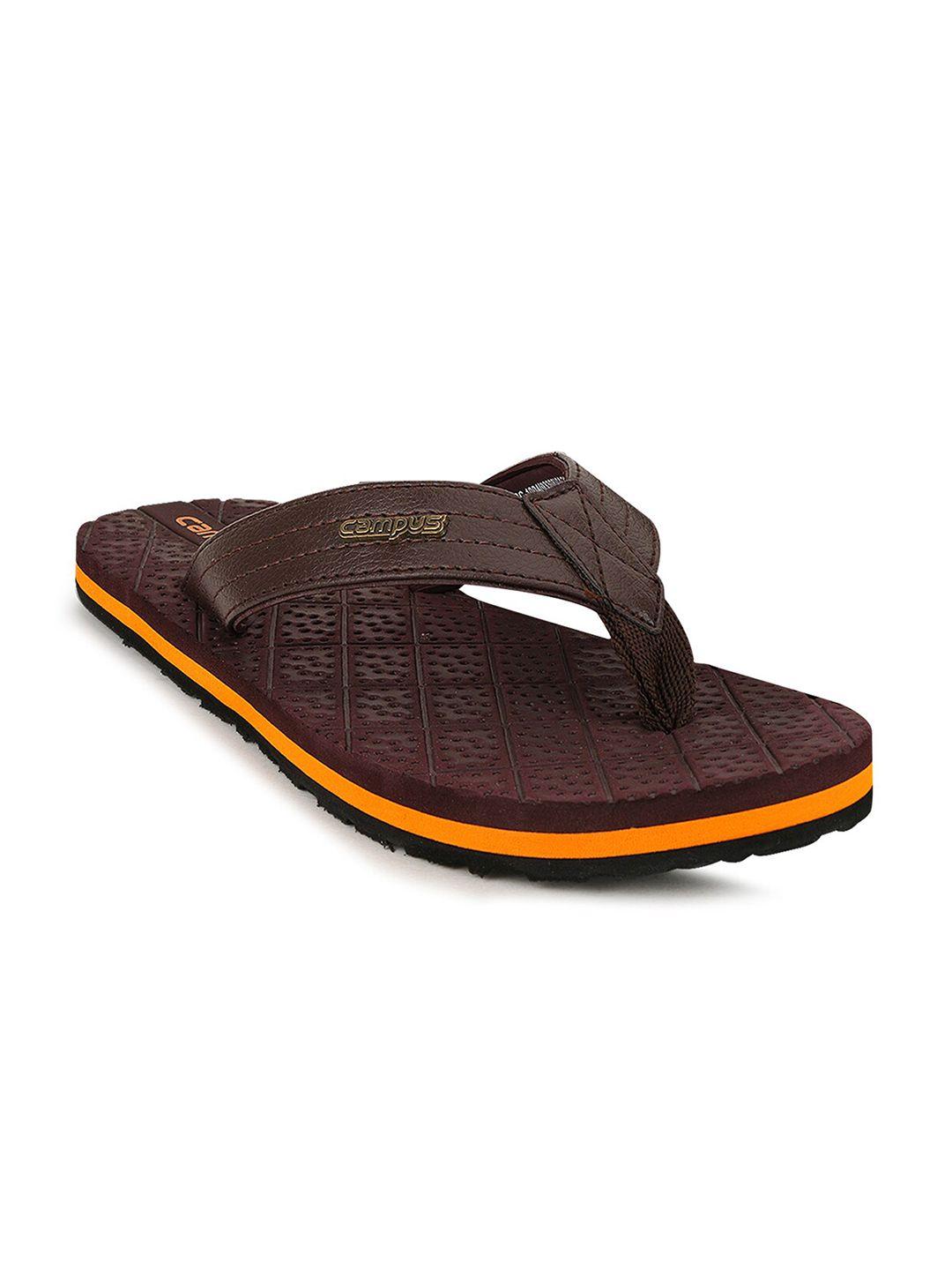 campus men maroon & orange solid thong flip-flops