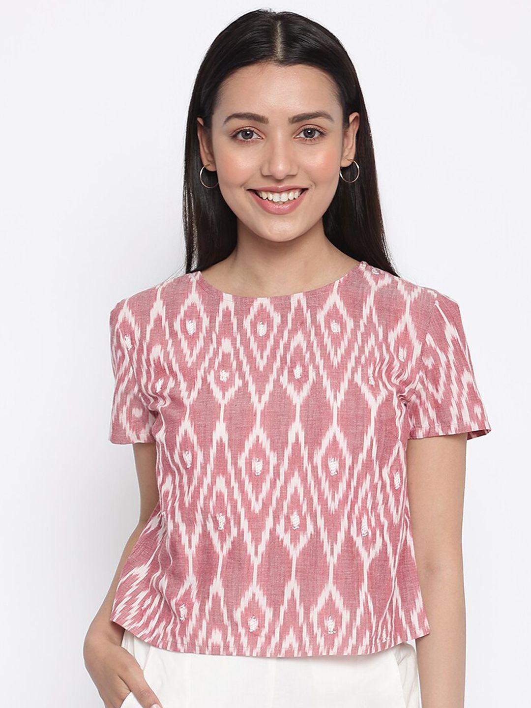 fabindia pink geometric printed top