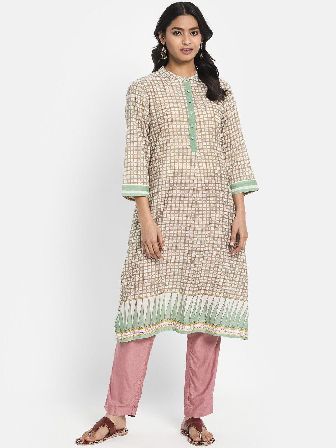 fabindia women green checked kurta