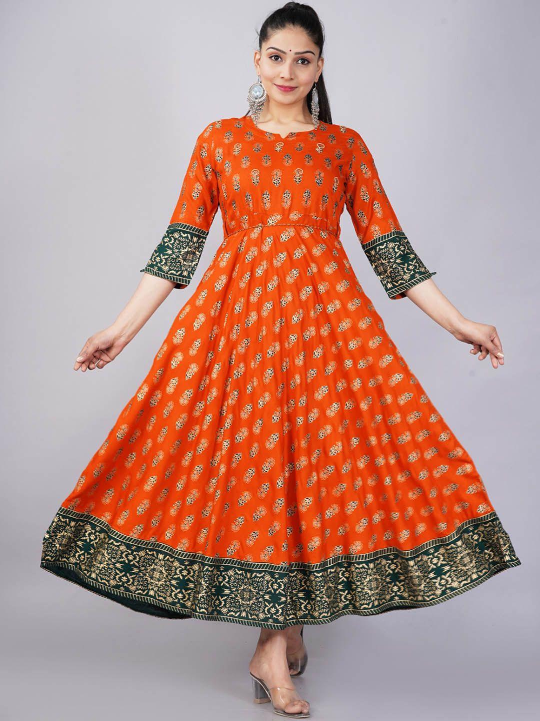 kalini orange ethnic motifs ethnic anarkali maxi dress