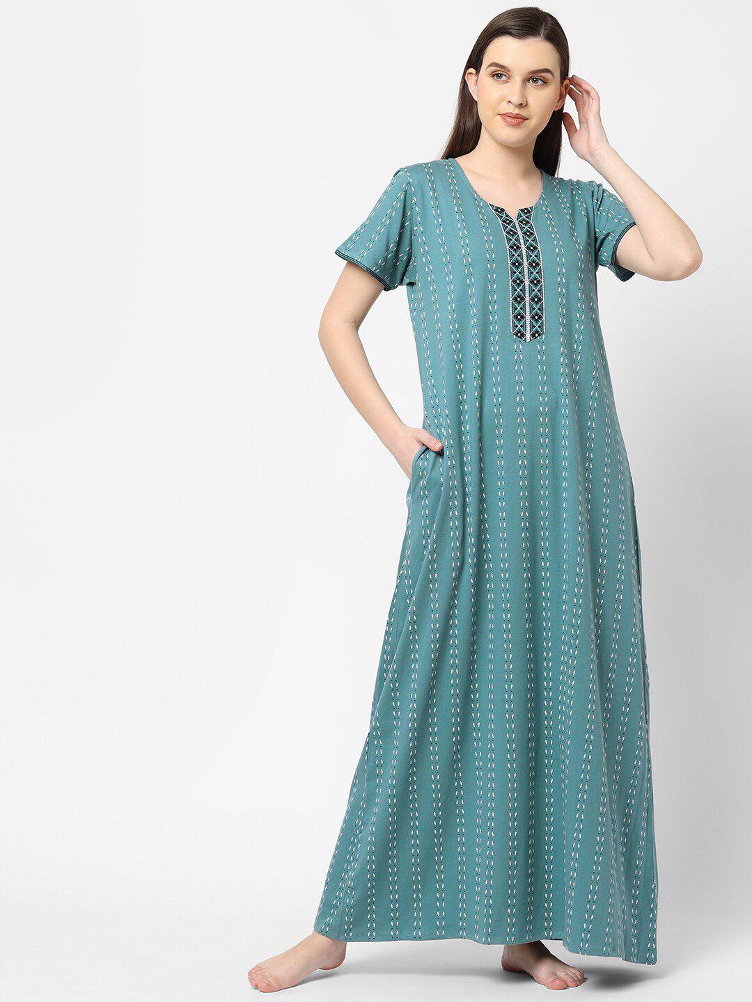 sweet dreams blue printed pure cotton maxi nightdress