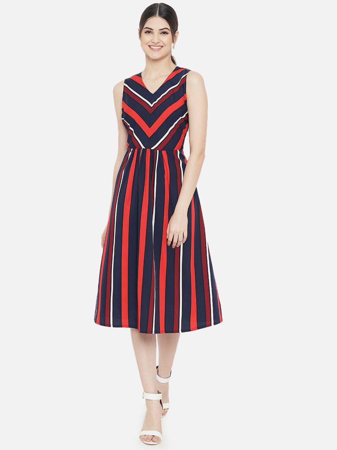 yaadleen black & red striped midi dress