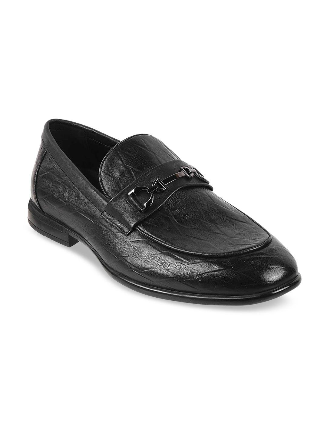 davinchi men black solid leather formal loafers