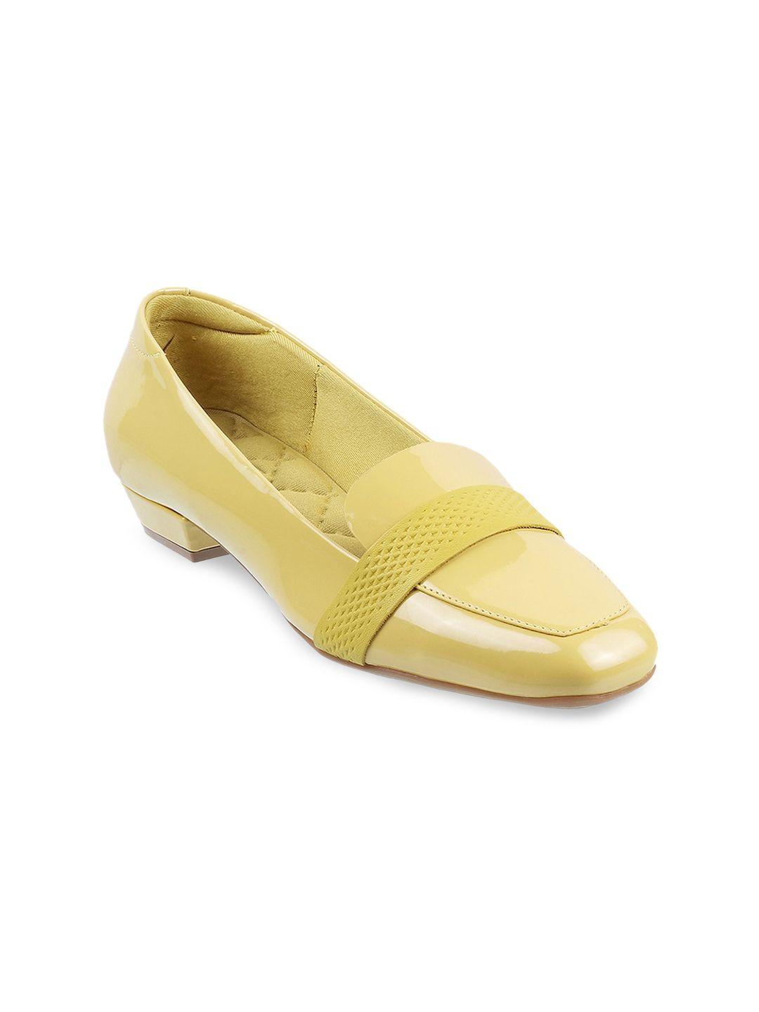 mochi yellow embellished block pumps