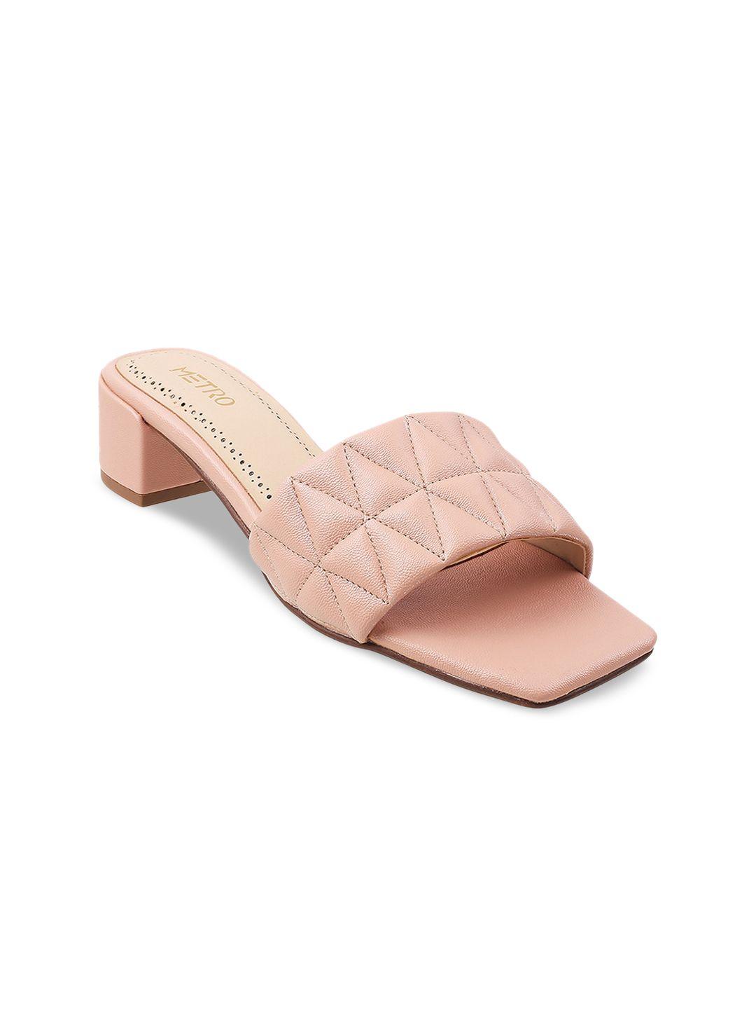 metro peach-coloured printed block mules