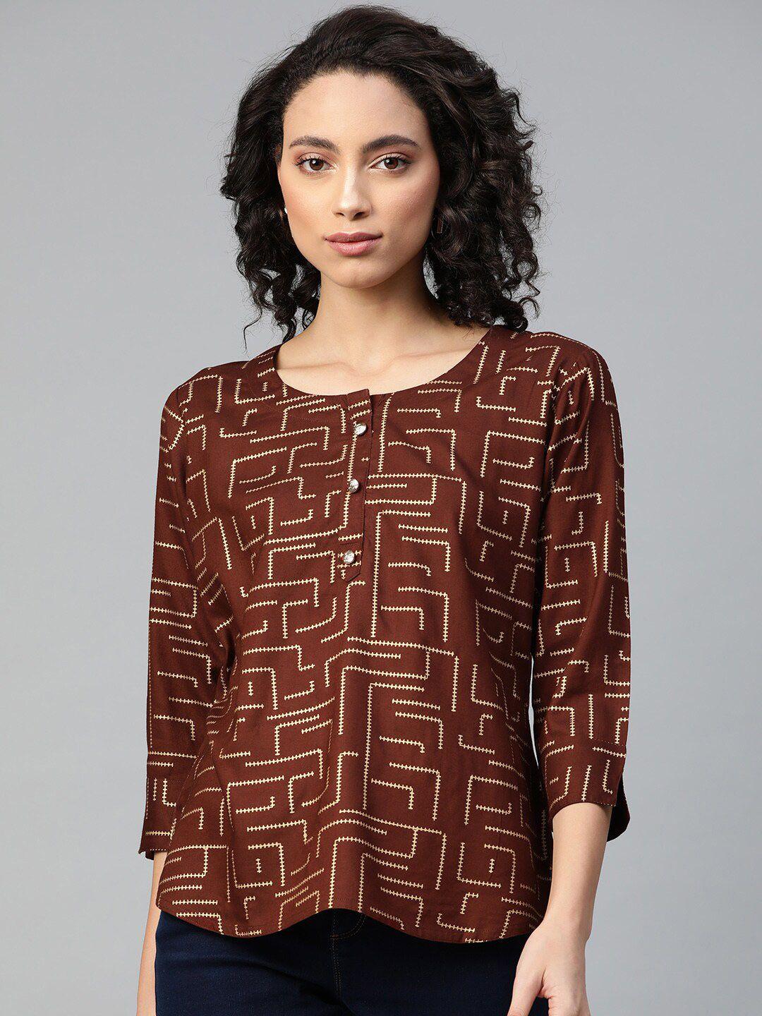 kalini women coffee brown geometric print top