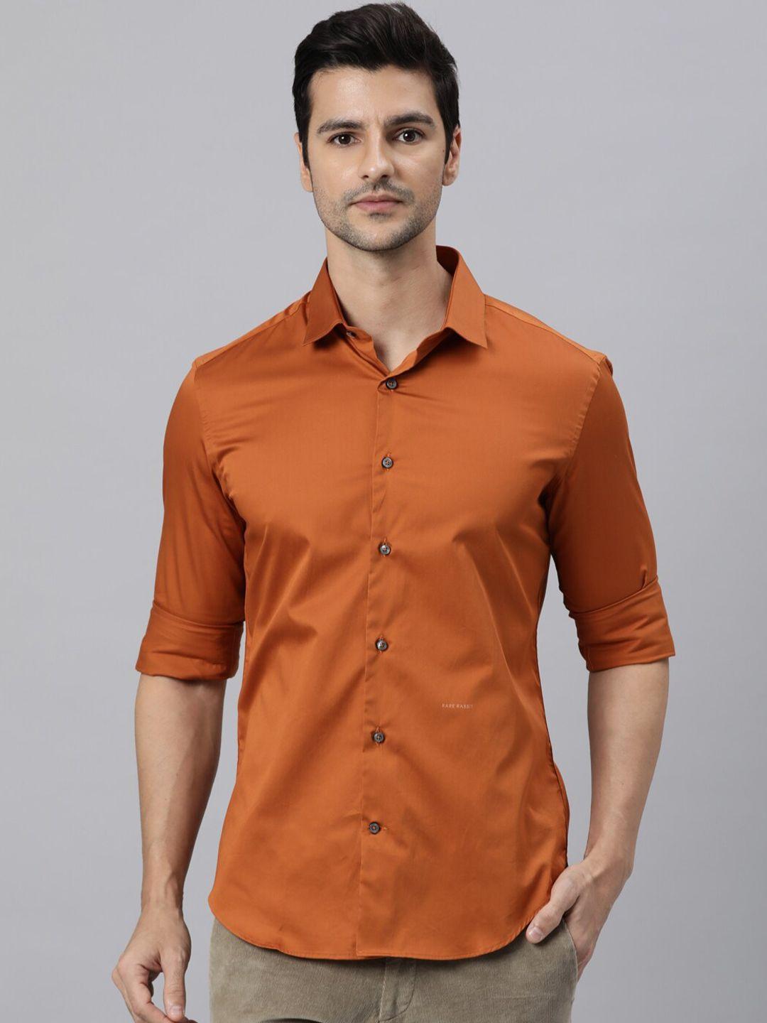 rare rabbit men rust custom slim fit cotton casual shirt