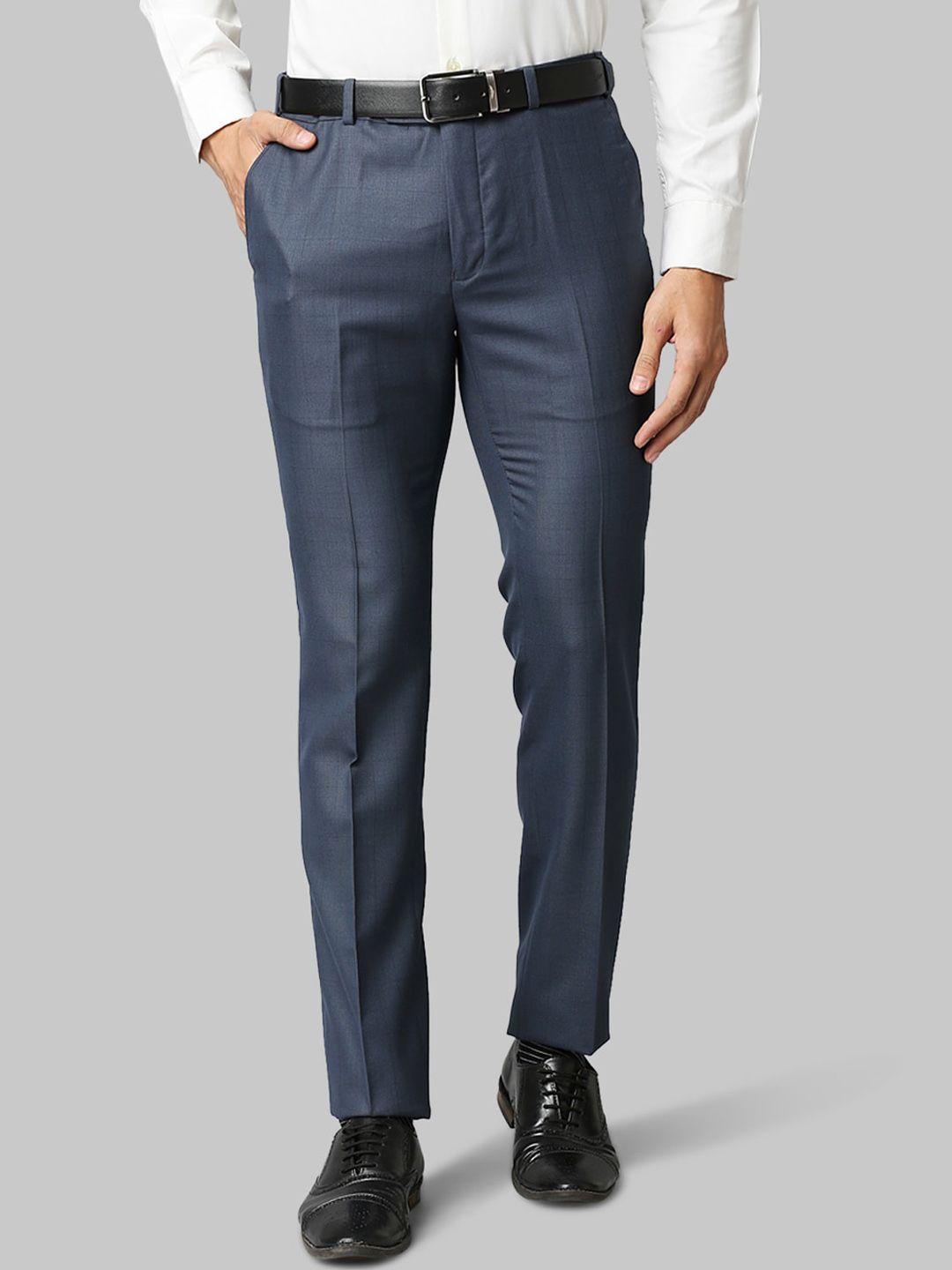 raymond men blue textured slim fit trousers