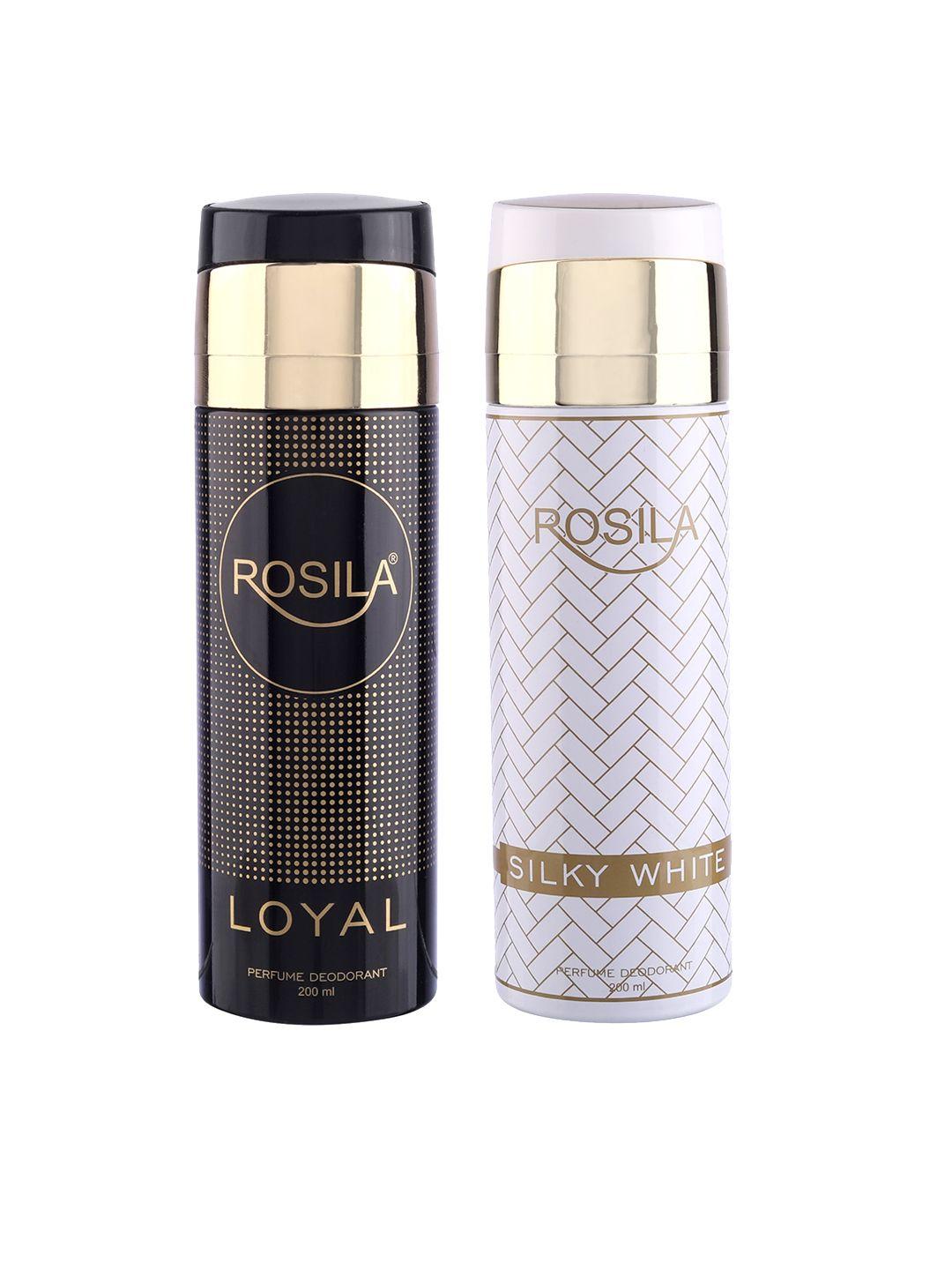 rosila set of loyal & silky white perfume deodorant body spray 200 ml each