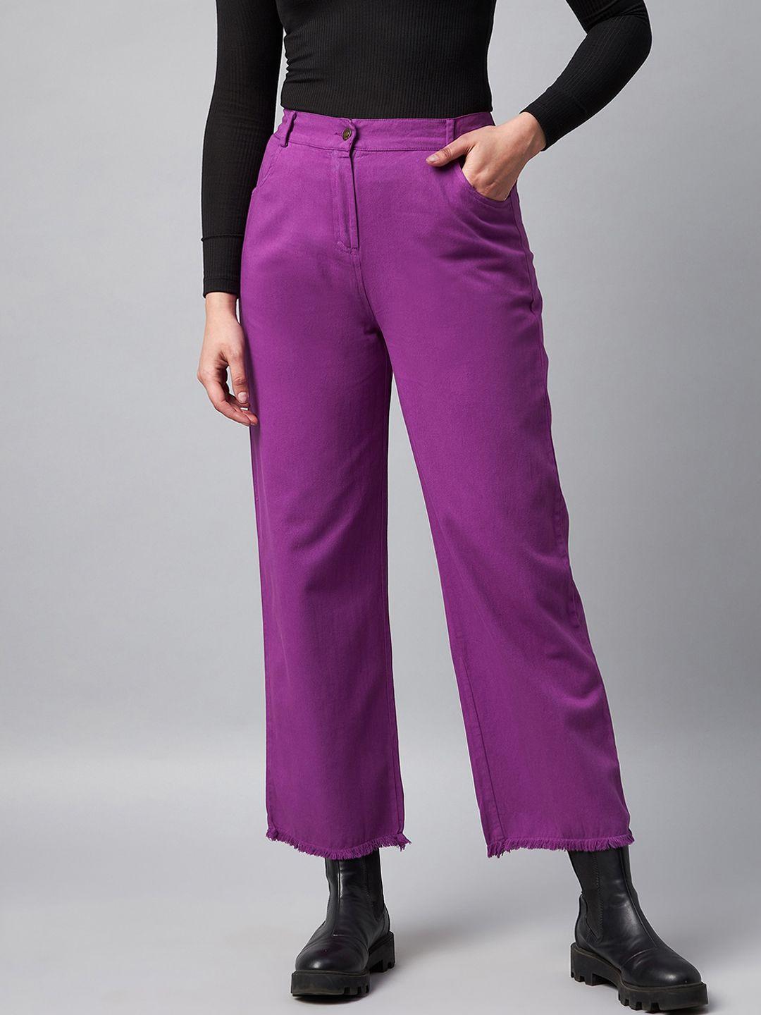 orchid hues women purple straight fit high-rise cotton jeans