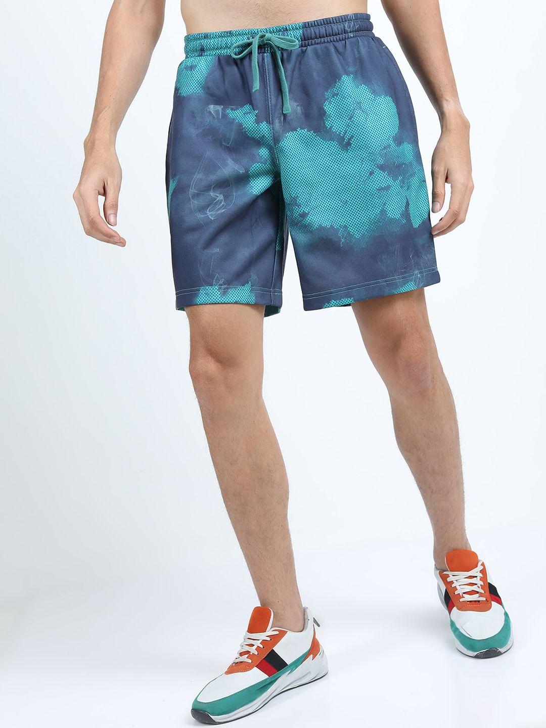 highlander men navy blue printed sports shorts