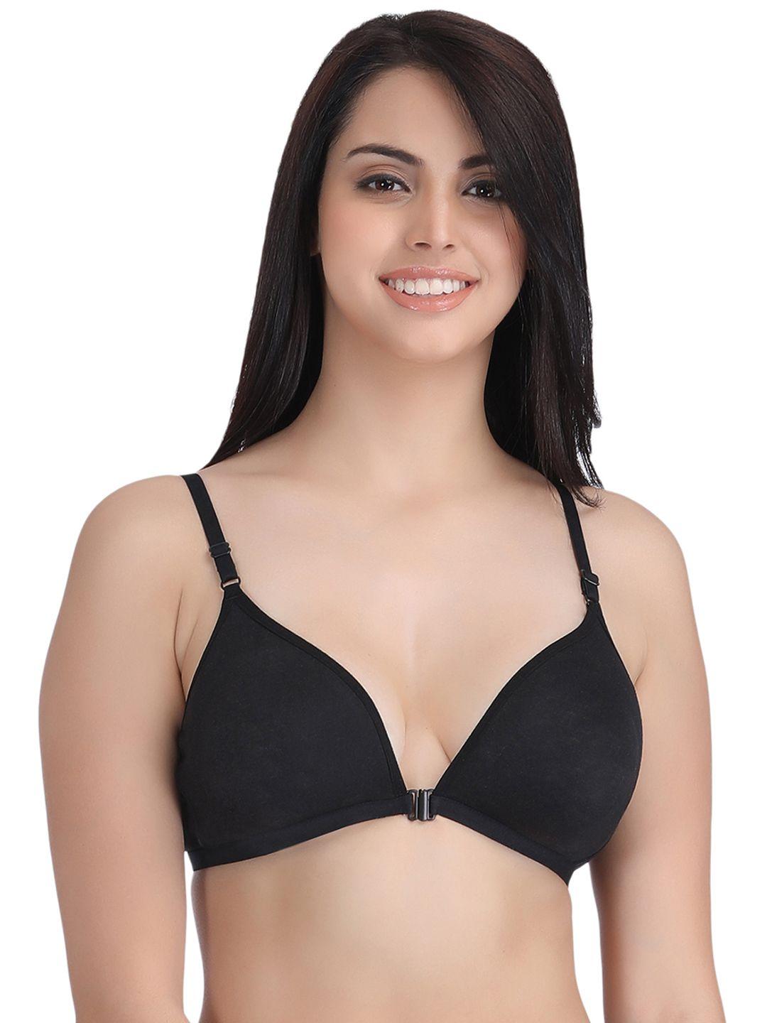 clovia cotton rich front open plunge neck t-shirt bra