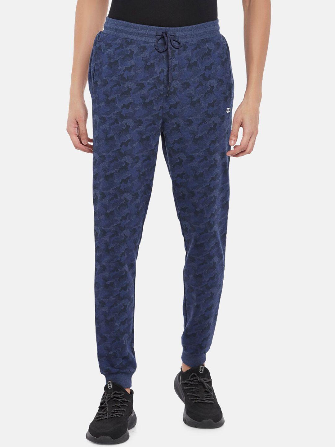 ajile by pantaloons men blue & black camouflage printed pure cotton track pants