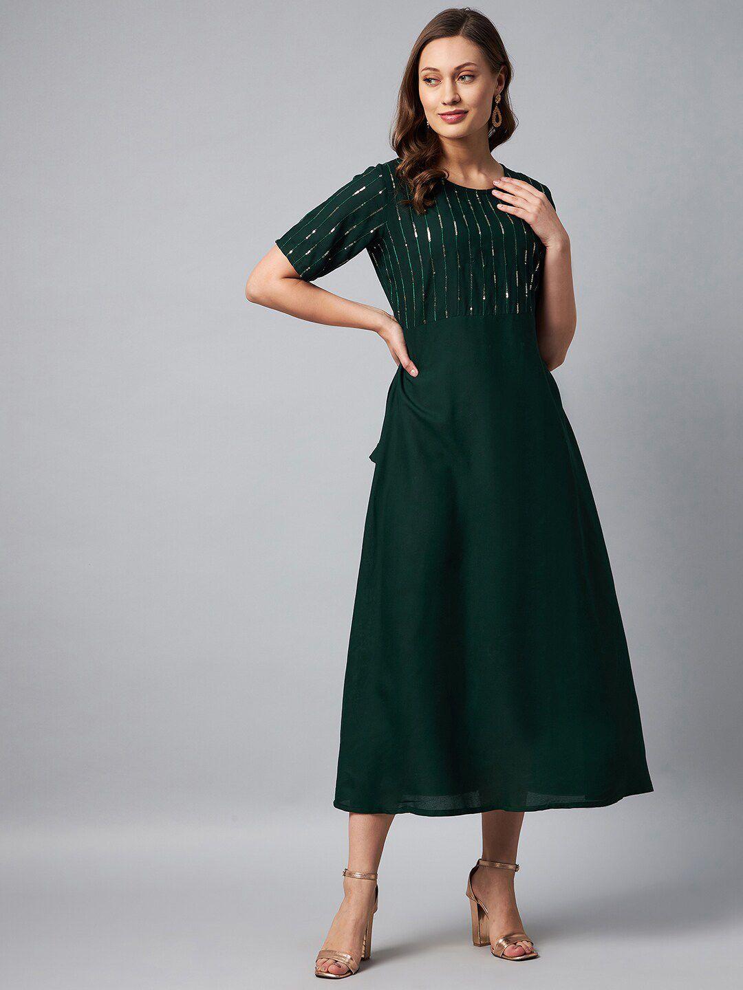 orchid hues green embellished pure cotton midi dress