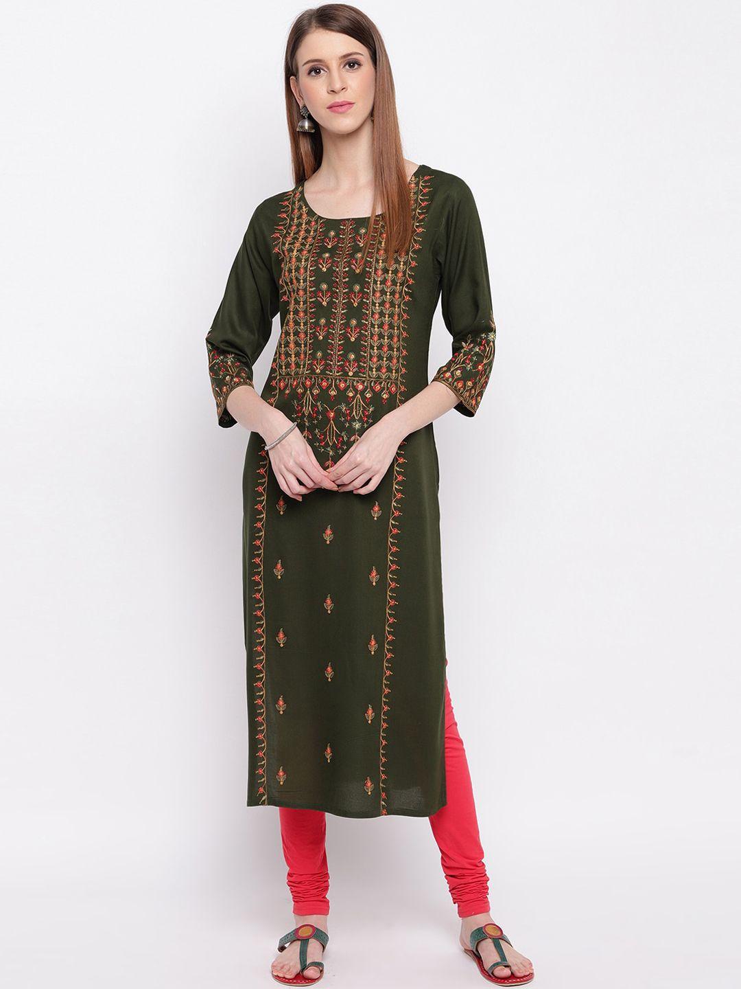 kalini women green tribal mirror work kurta