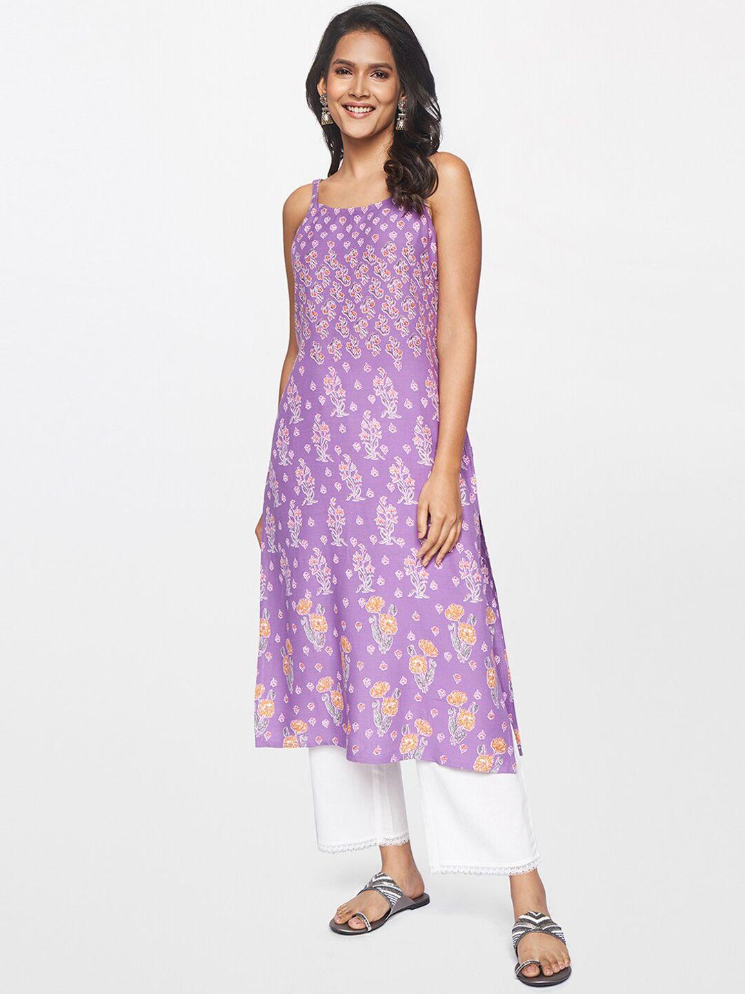 itse women purple & white ethnic motifs printed kurta