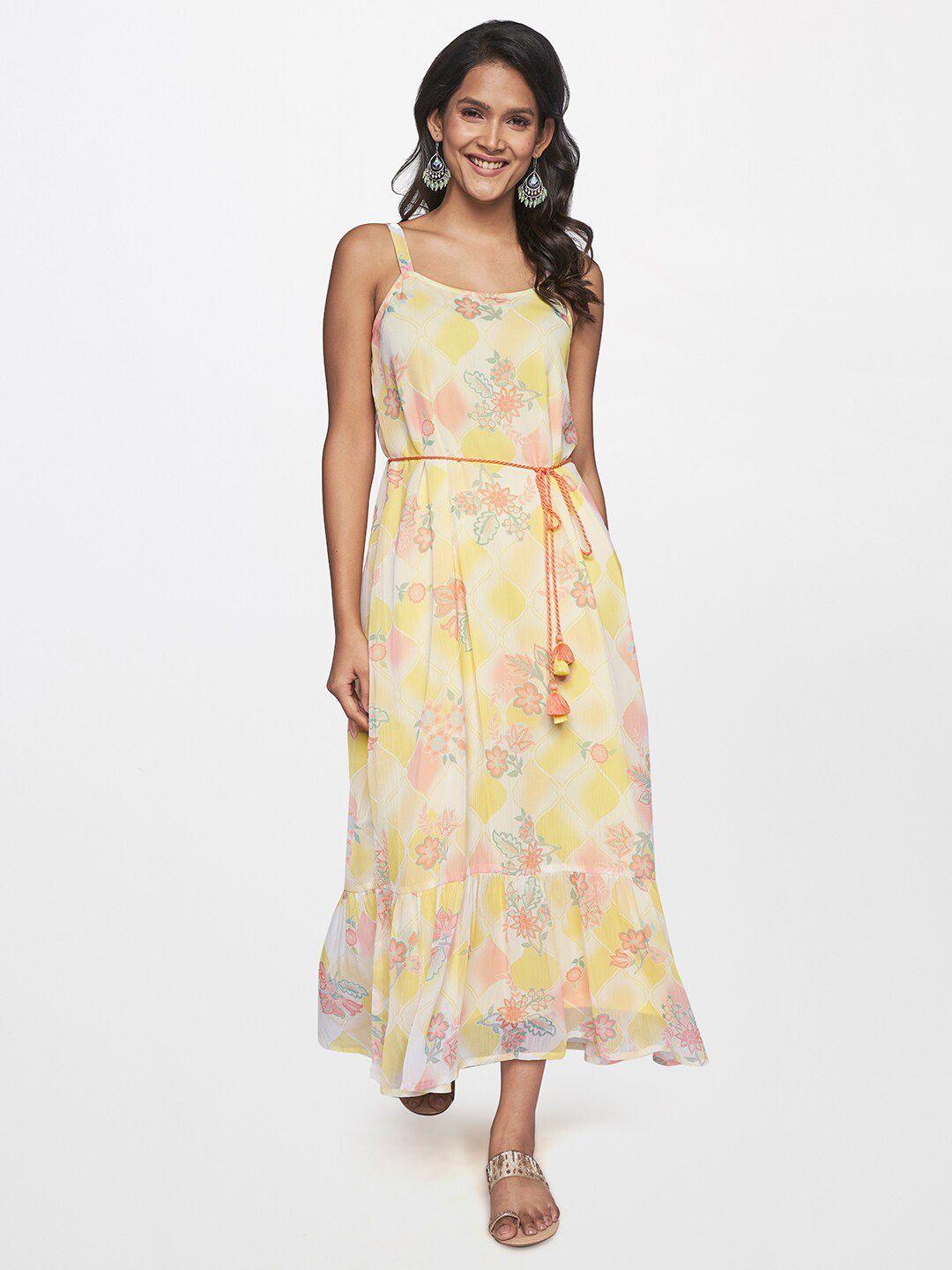 itse yellow & peach-coloured floral maxi dress