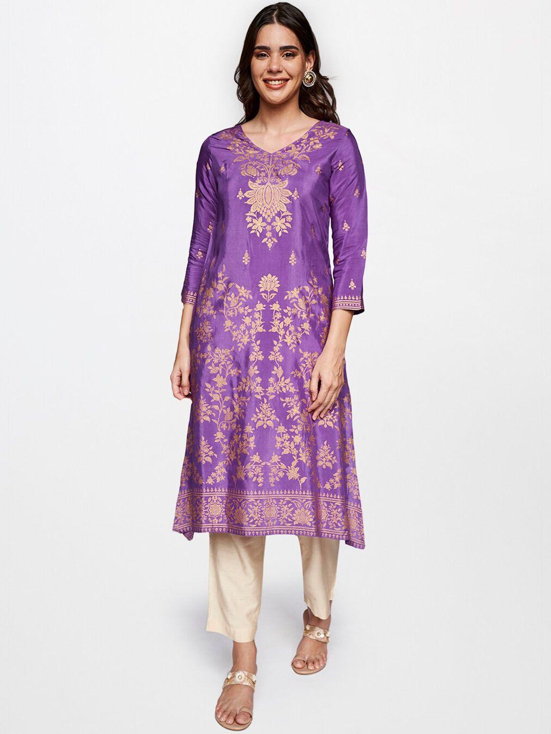 itse women purple embroidered flared sleeves kurta