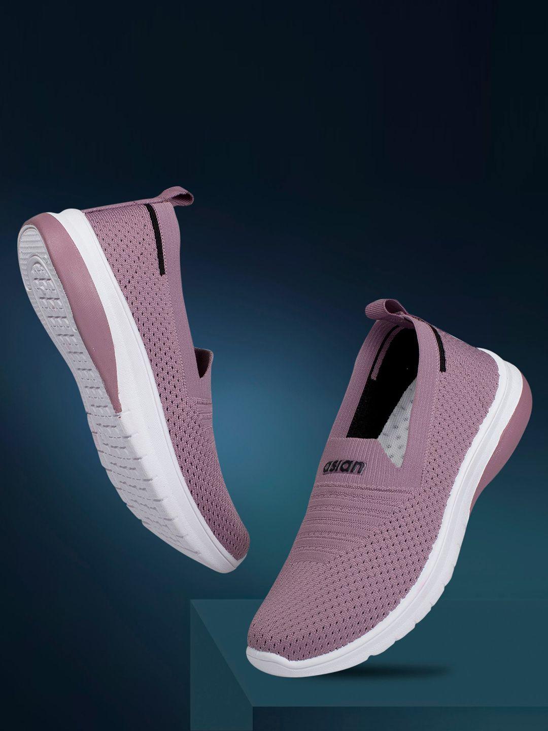 asian women mauve woven design slip-on sneakers