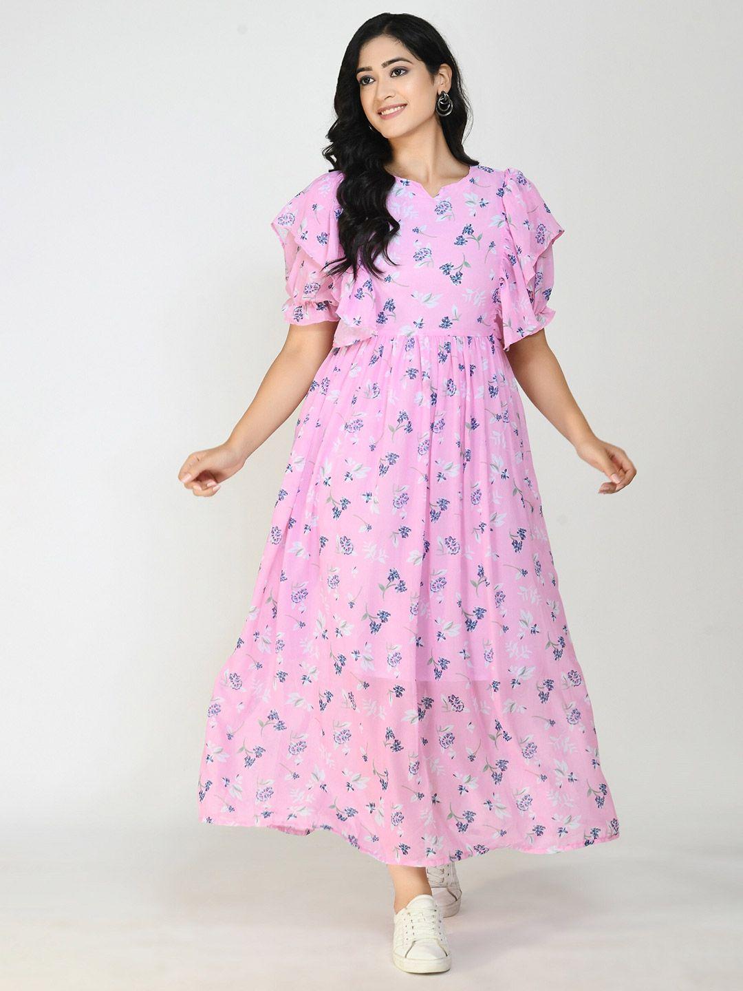 altiven pink floral georgette maxi dress