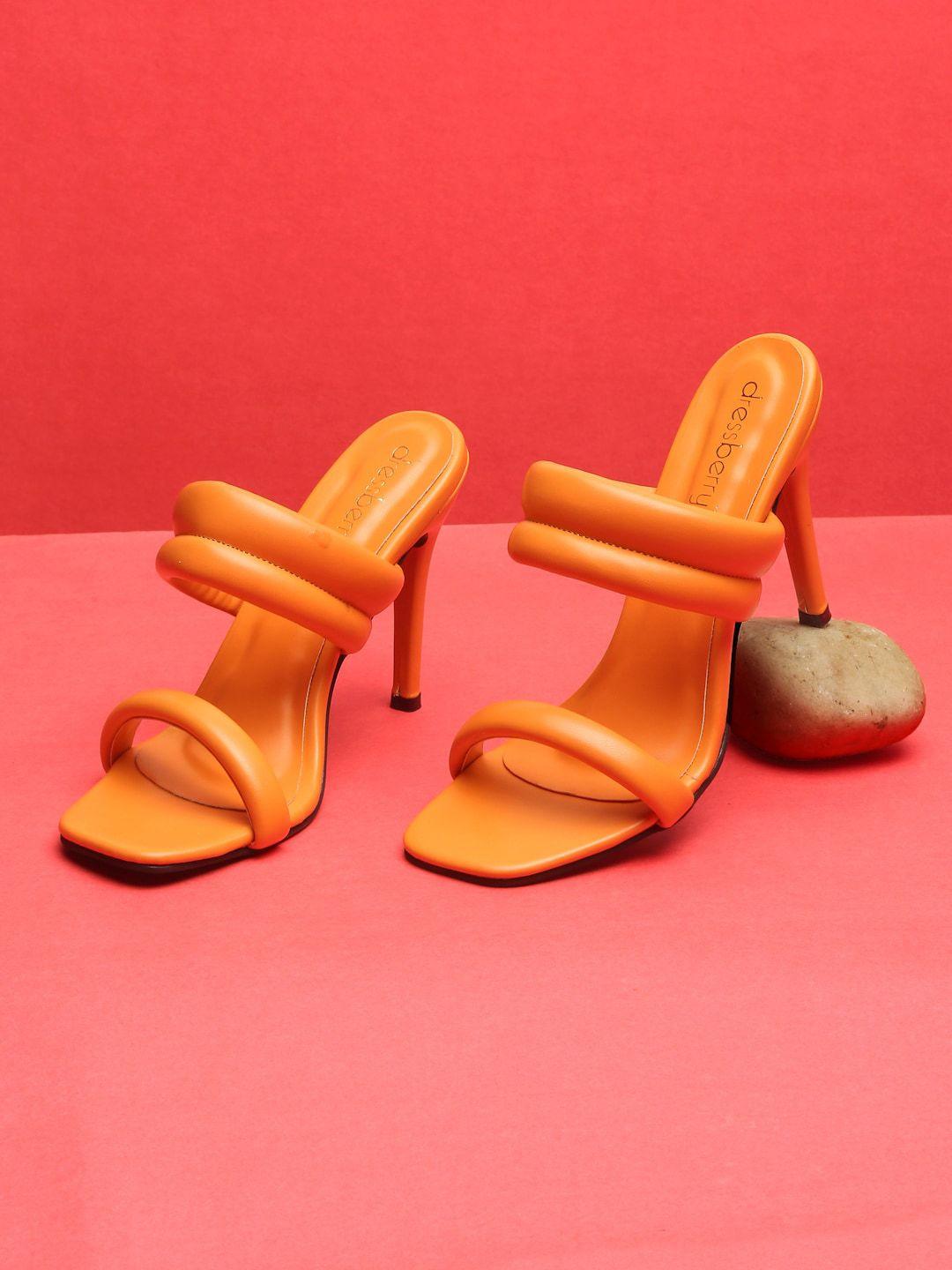 dressberry orange embellished pu stiletto sandals