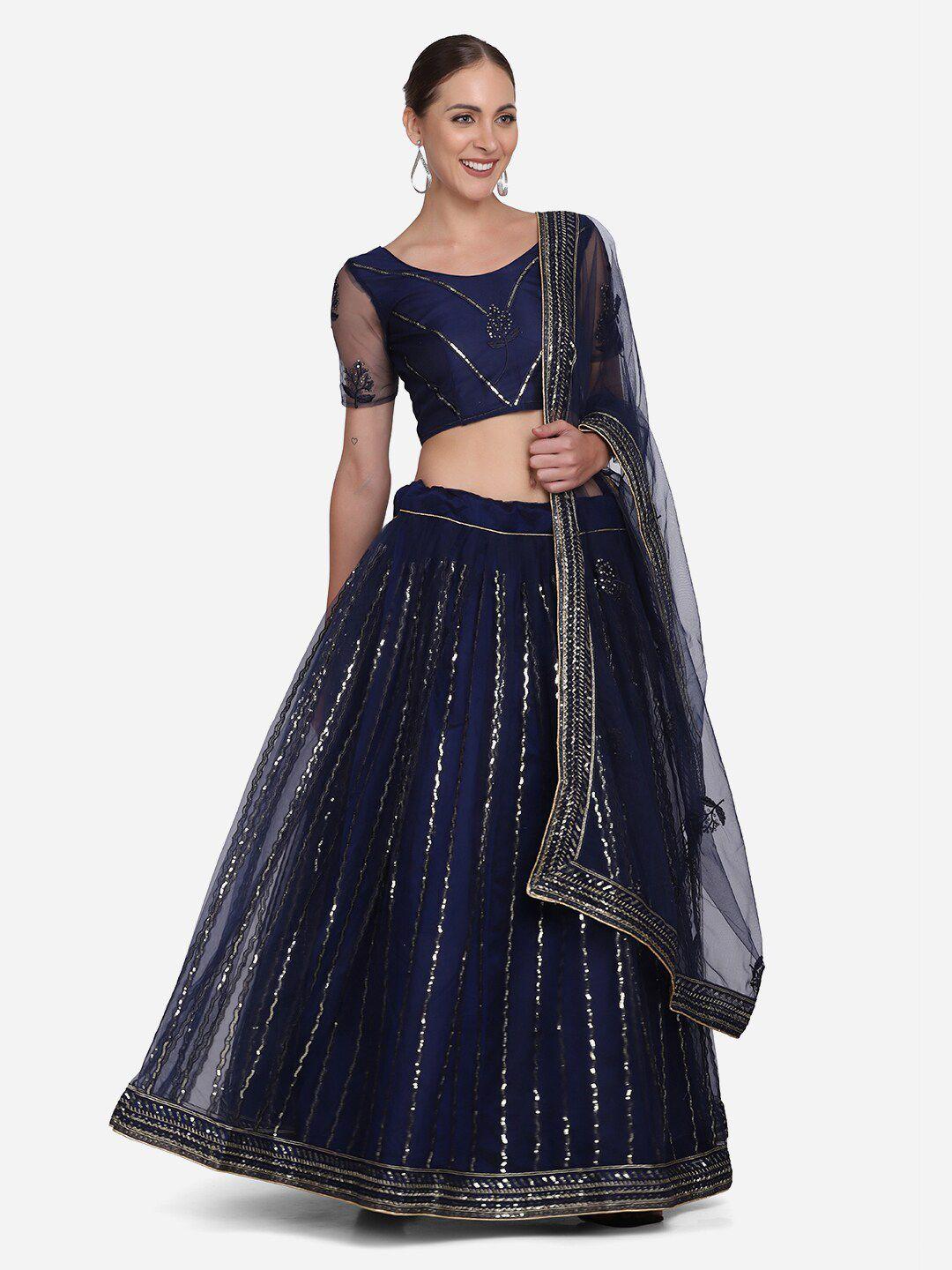 warthy ent blue embellished sequinned semi-stitched lehenga & unstitched blouse with dupatta