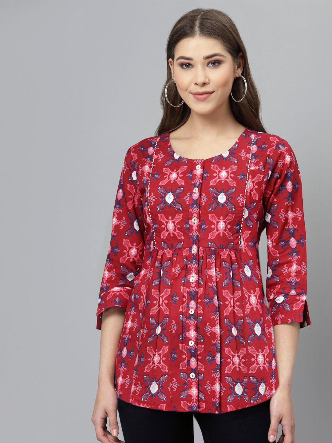 qomn maroon floral print top