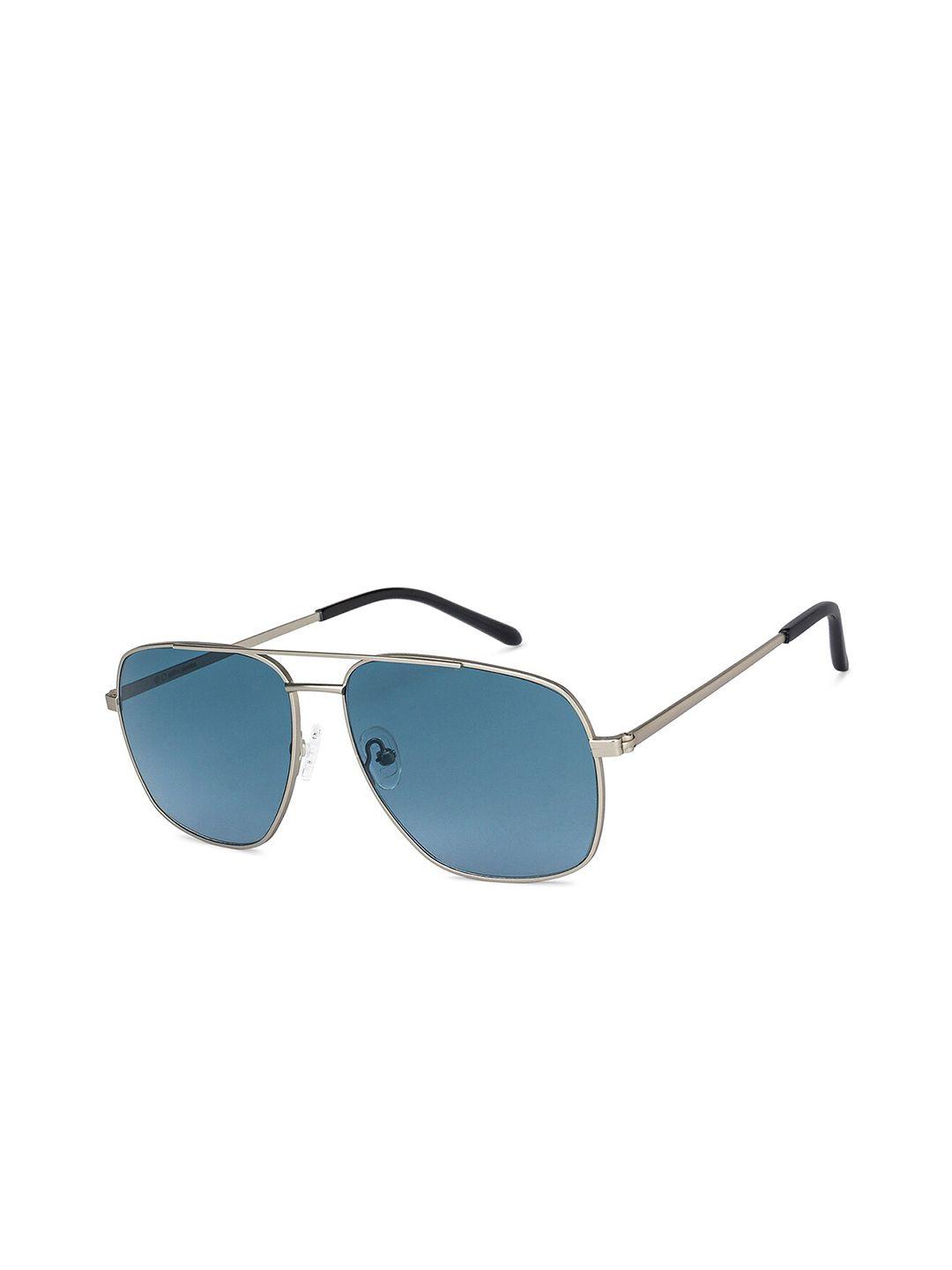 john jacobs unisex blue lens & steel-toned full rim square sunglasses